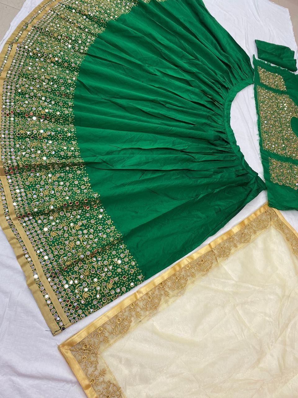 green color Designer Trendy One Piece Pure Silk Coding Dori Embroidery Lehenga Choli