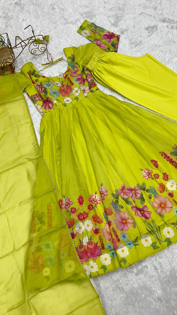 Amiable Round Flair Party Wear South Gown for girls