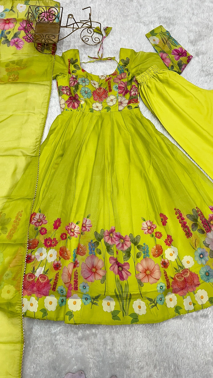 Amiable Round Flair Party Wear South Gown for girls