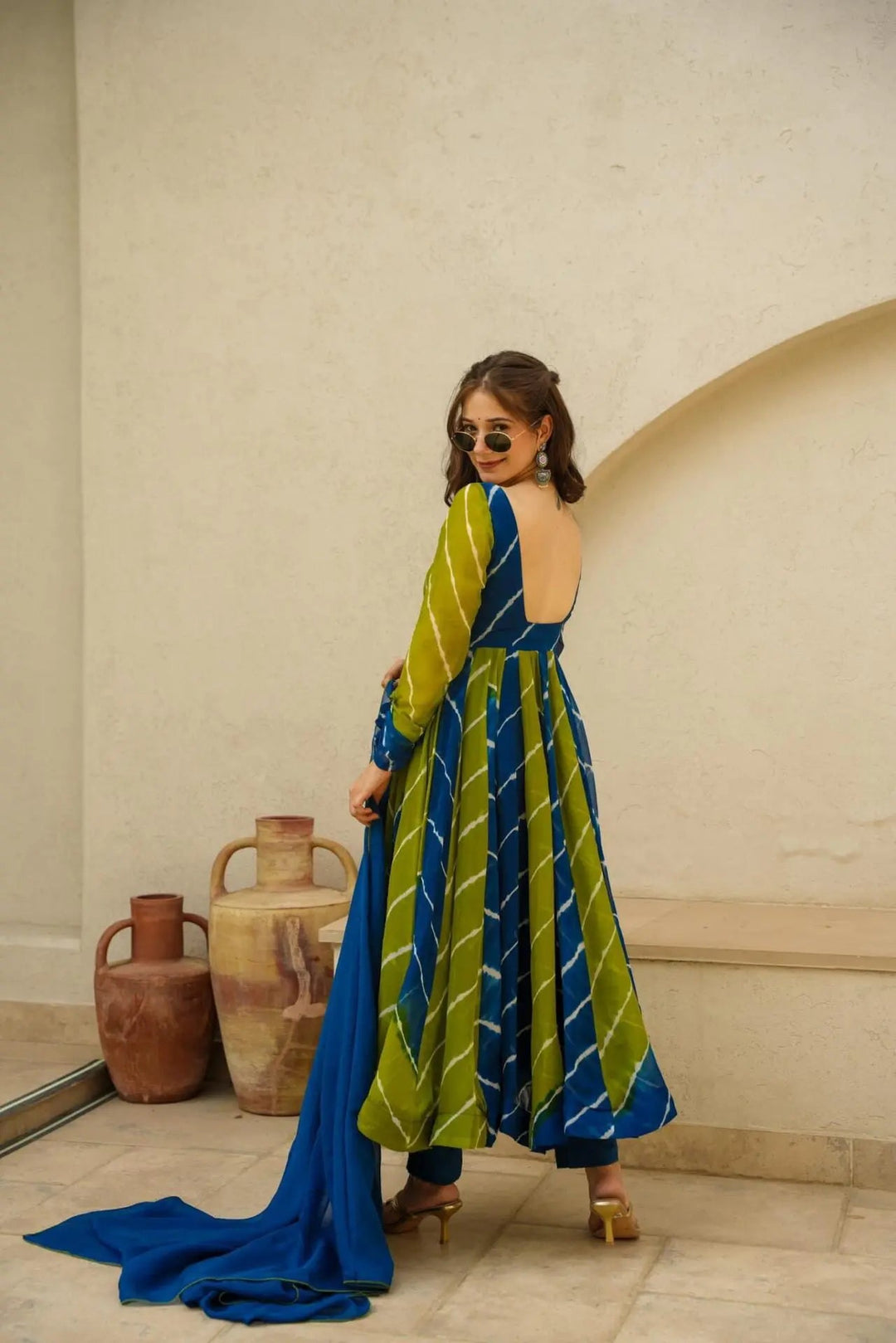 Amiable Round Flair Silk Party Wear Gown for girls