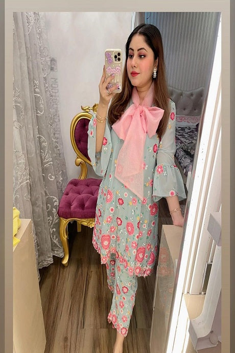 Alluring Chikankari Embroidery Work Gown for girls