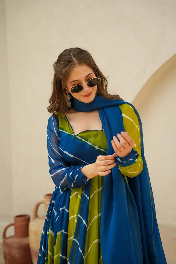 Amiable Round Flair Silk Party Wear Gown for girls