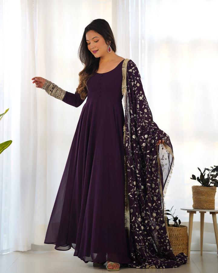 Amazing Round Anarkali Flair Jequard Gown for girls