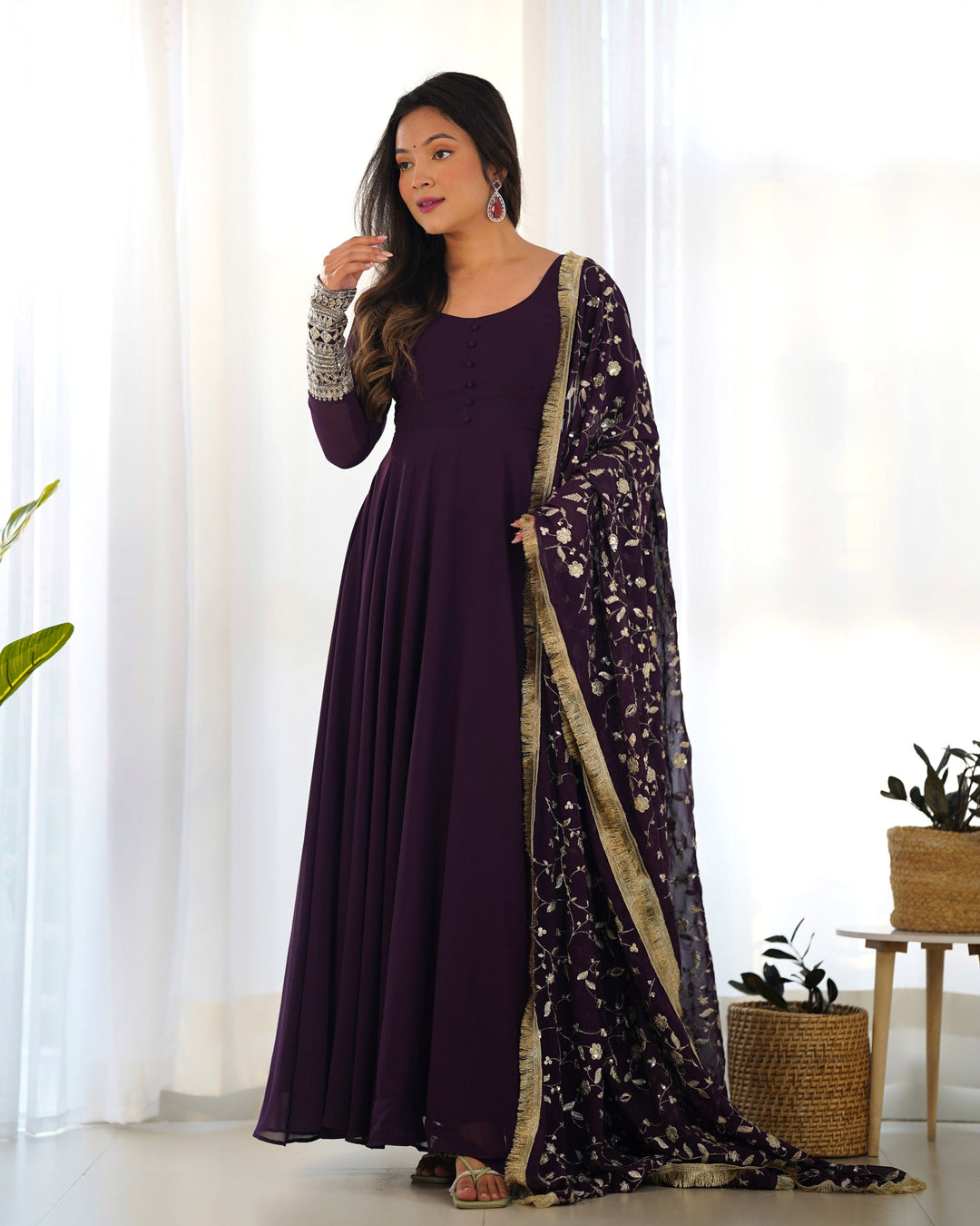 Amazing Round Anarkali Flair Jequard Gown for girls