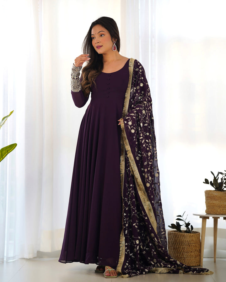 Amazing Round Anarkali Flair Jequard Gown for girls