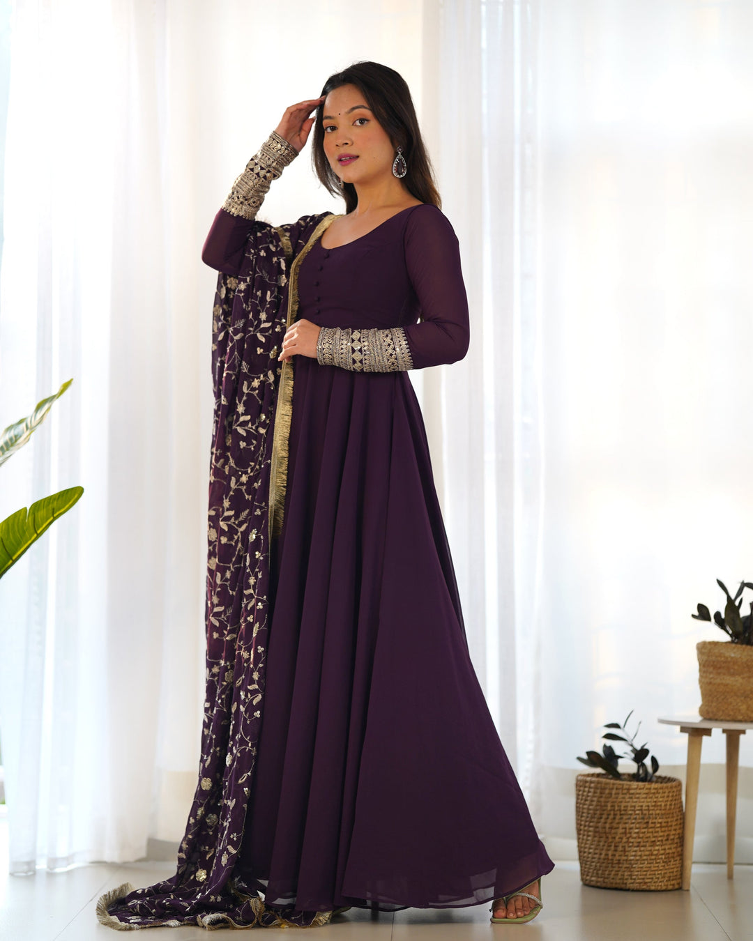 Amazing Round Anarkali Flair Jequard Gown for girls