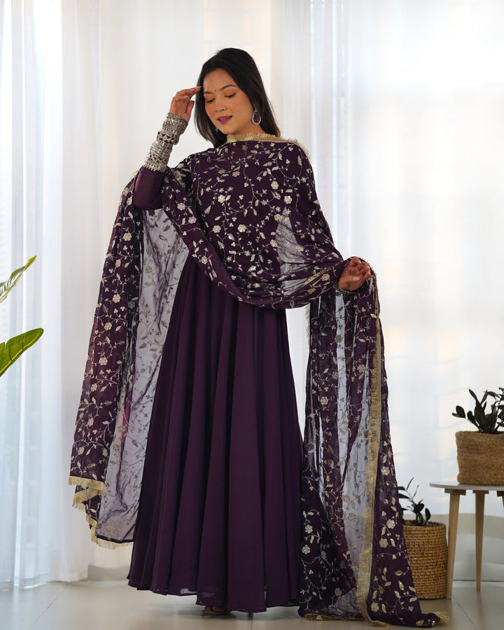 Amazing Round Anarkali Flair Jequard Gown for girls