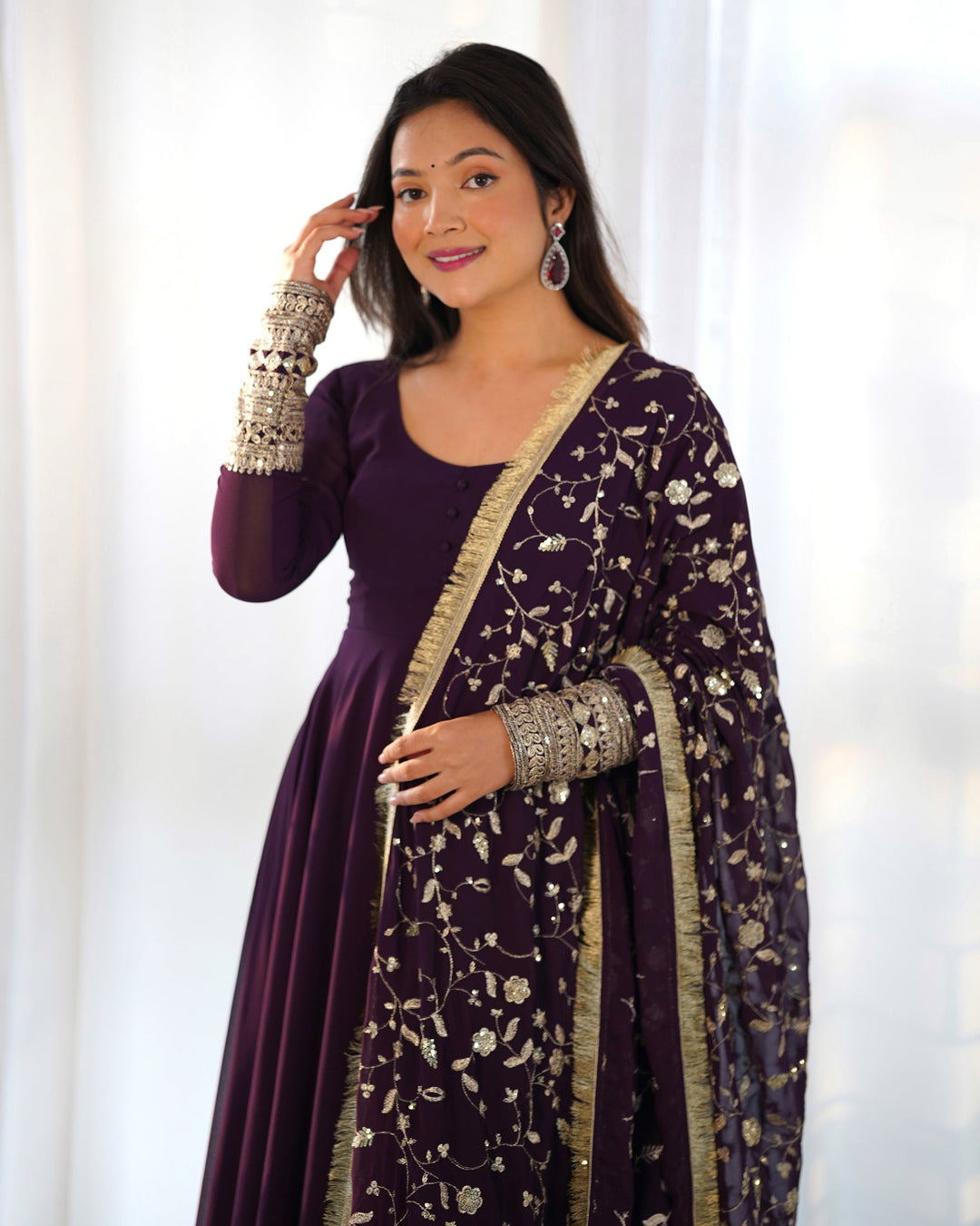 Amazing Round Anarkali Flair Jequard Gown for girls