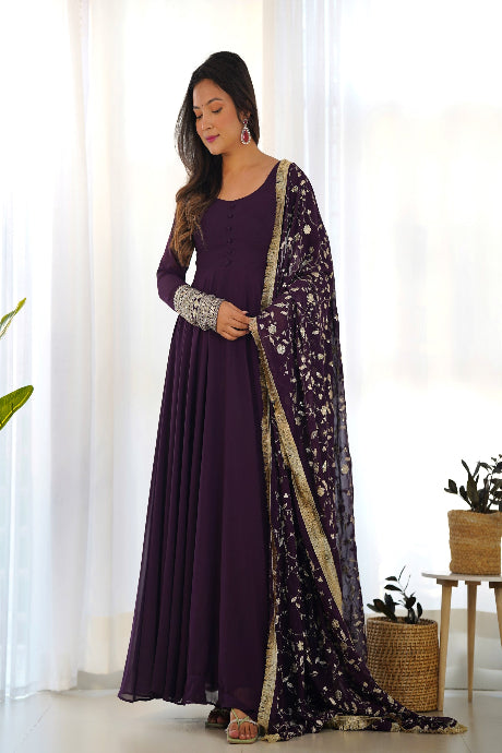 Amazing Round Anarkali Flair Jequard Gown for girls