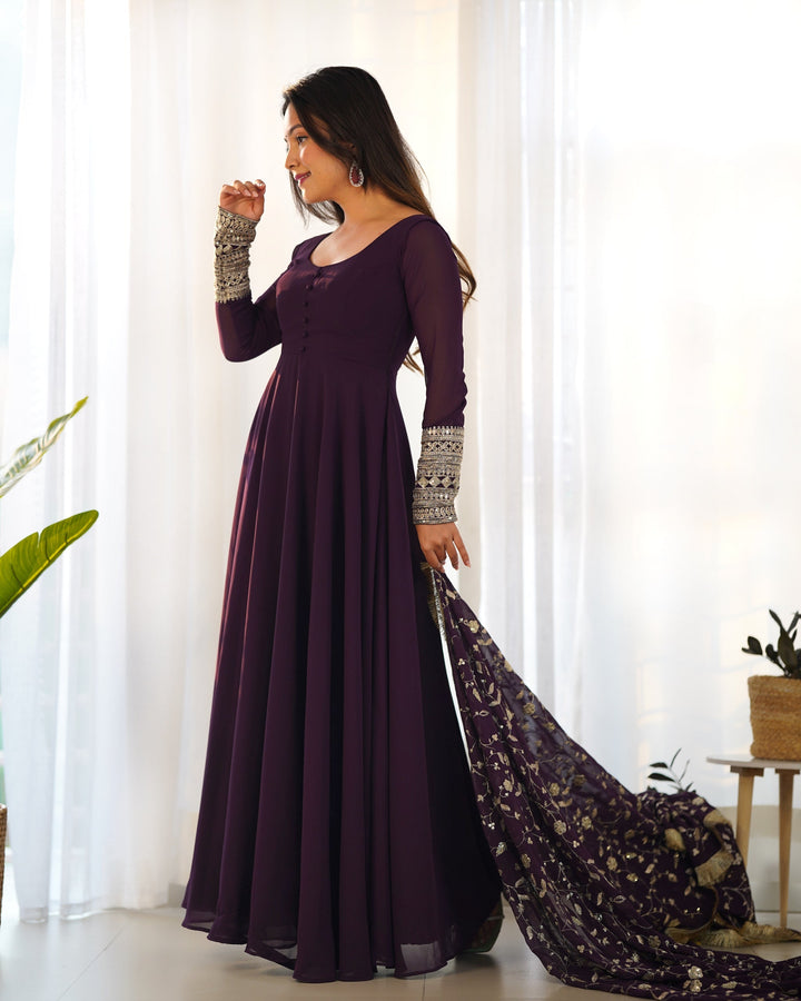 Amazing Round Anarkali Flair Jequard Gown for girls