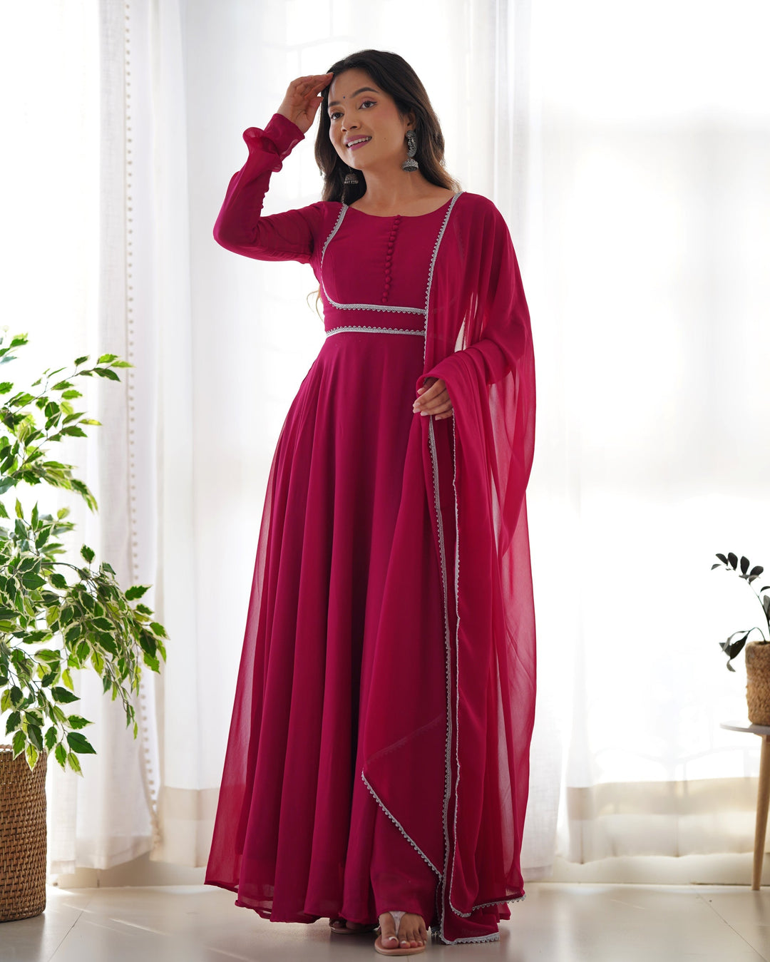 Amazing Hand Embroidery Work Round Flair Gown for girls