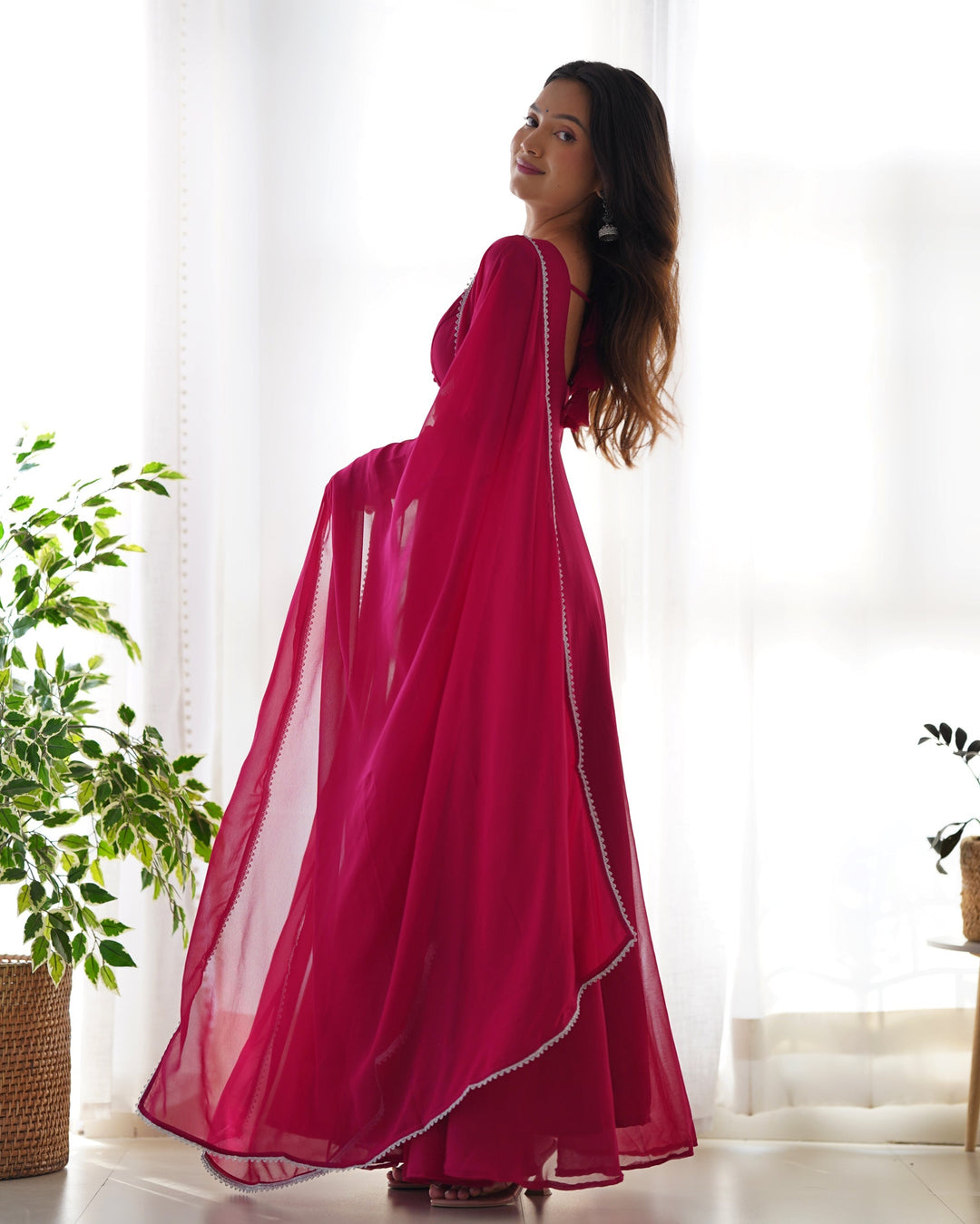 Amazing Hand Embroidery Work Round Flair Gown for girls