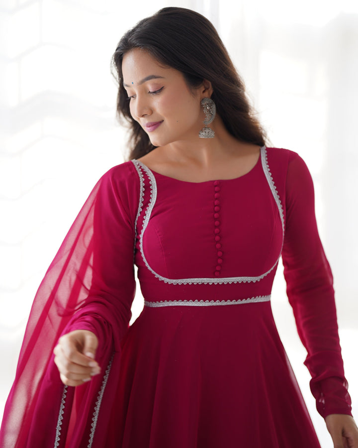 Amazing Hand Embroidery Work Round Flair Gown for girls
