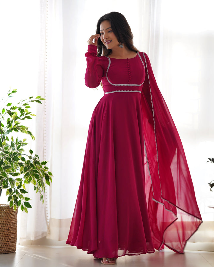 Amazing Hand Embroidery Work Round Flair Gown for girls