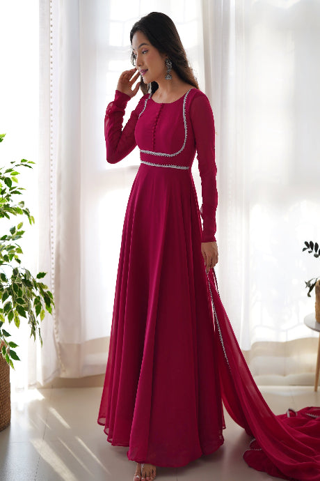 Amazing Hand Embroidery Work Round Flair Gown for girls