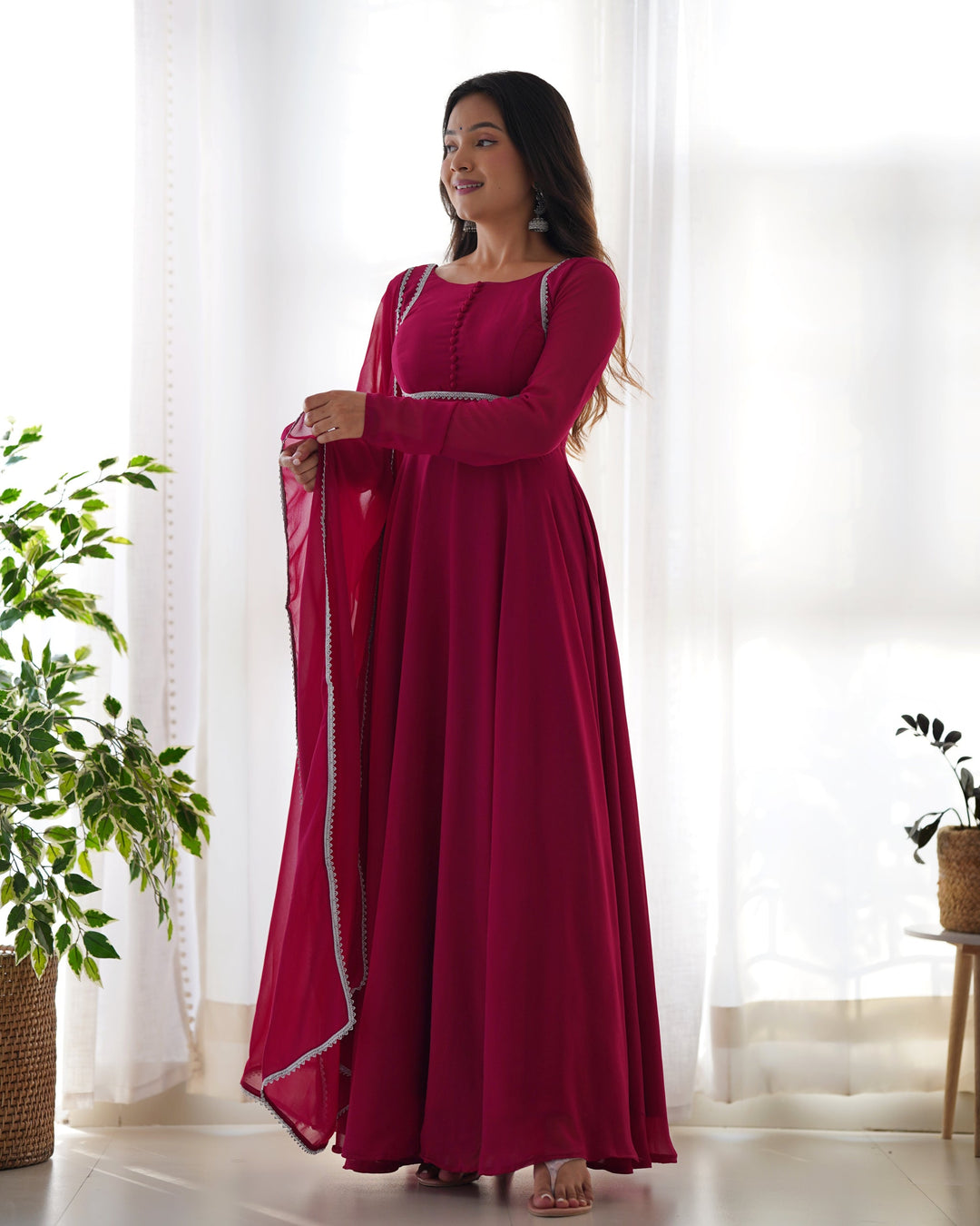 Amazing Hand Embroidery Work Round Flair Gown for girls