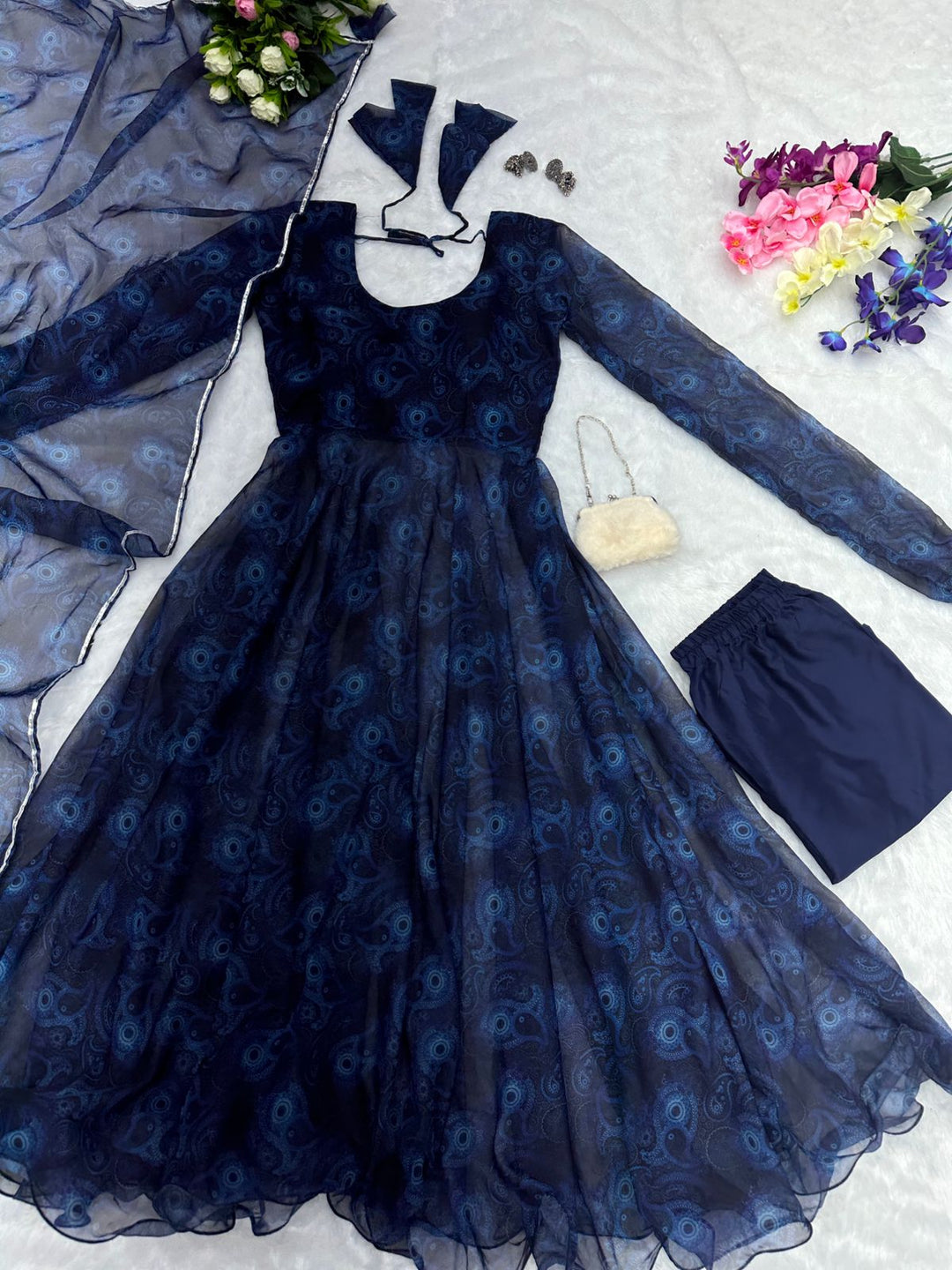 Amazing Round Anarkali Flair Silk Gown for girls
