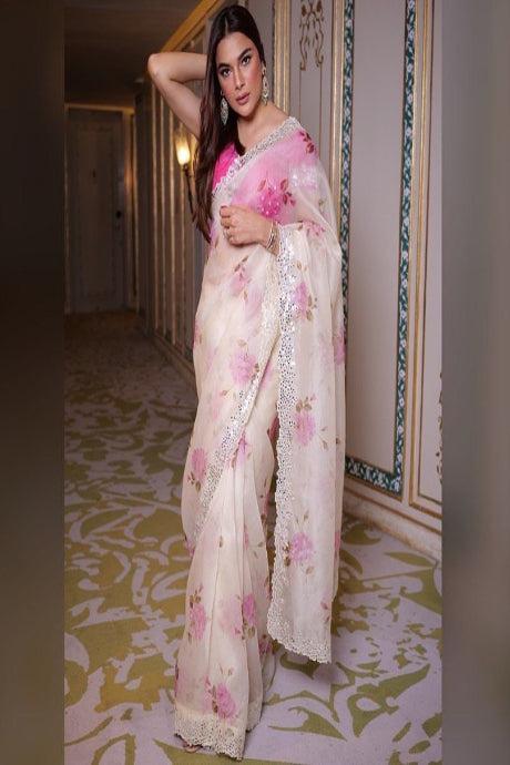 white Color Party Wear Taffeta Silk Jardoshi Work saree for women