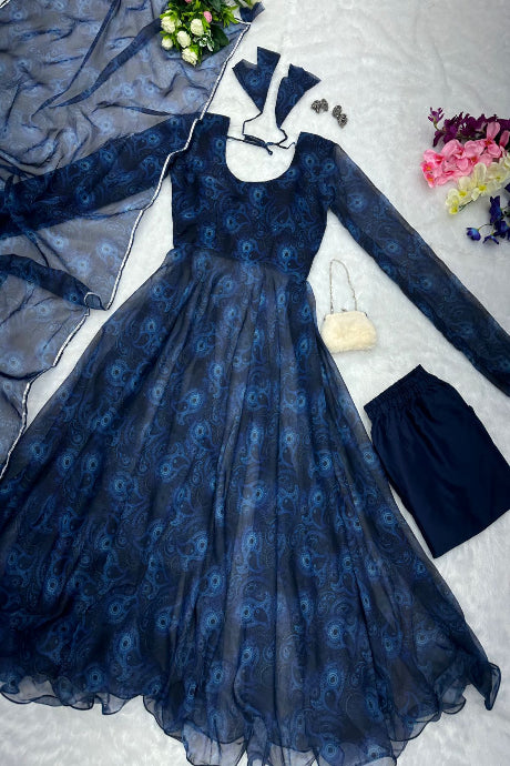 Amazing Round Anarkali Flair Silk Gown for girls