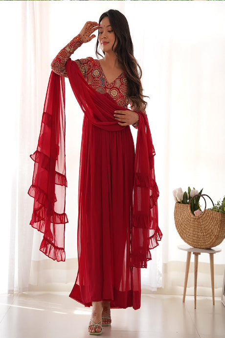 Admiring Printed Heavy Work Color Designer Gown for girls