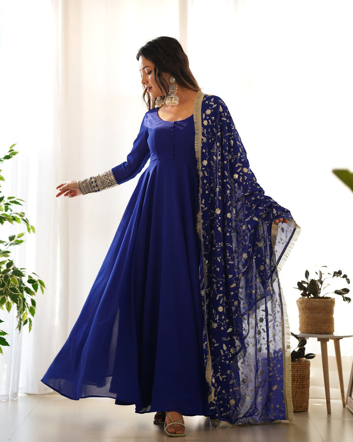 Alluring Shihing Embroidery Work Gown Online for girls