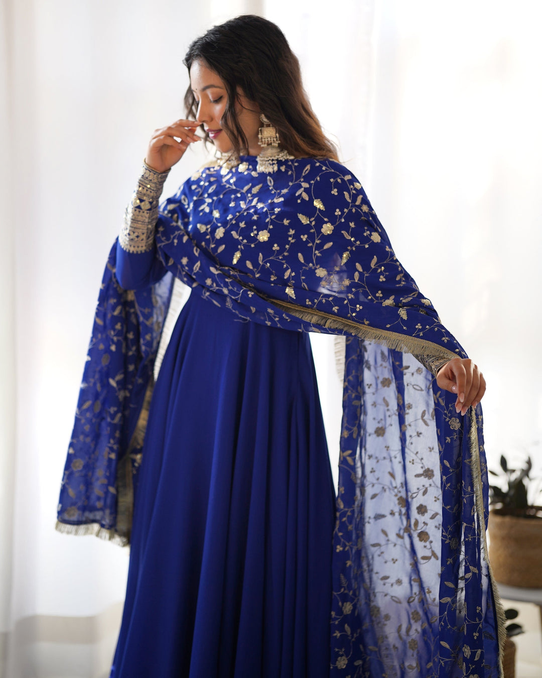Alluring Shihing Embroidery Work Gown Online for girls