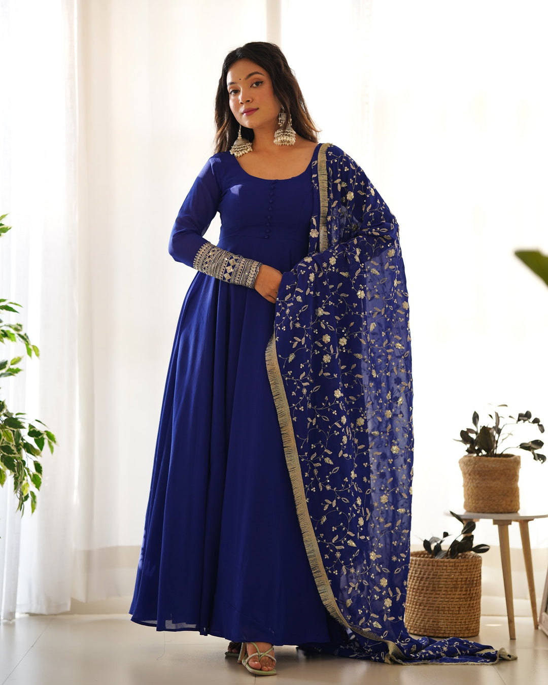 Alluring Shihing Embroidery Work Gown Online for girls
