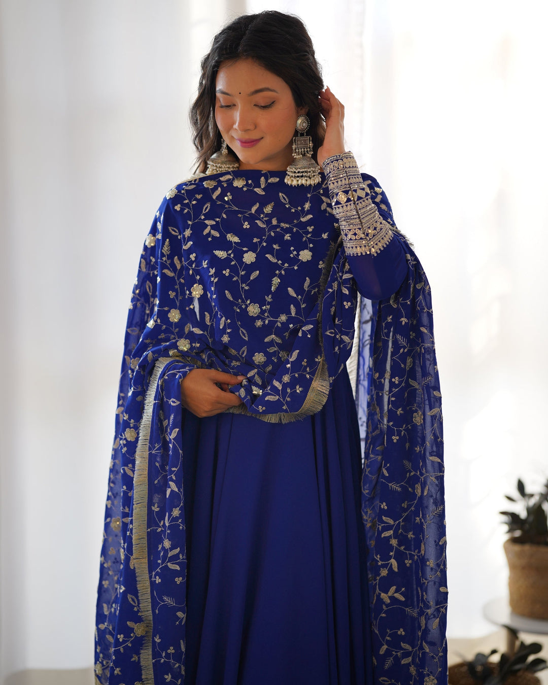 Alluring Shihing Embroidery Work Gown Online for girls