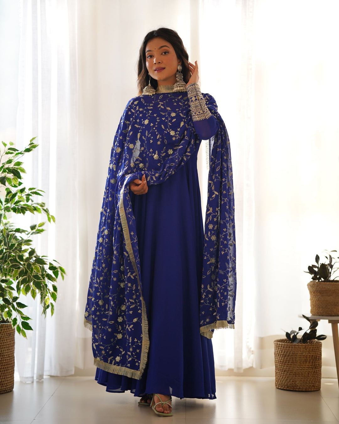 Alluring Shihing Embroidery Work Gown Online for girls