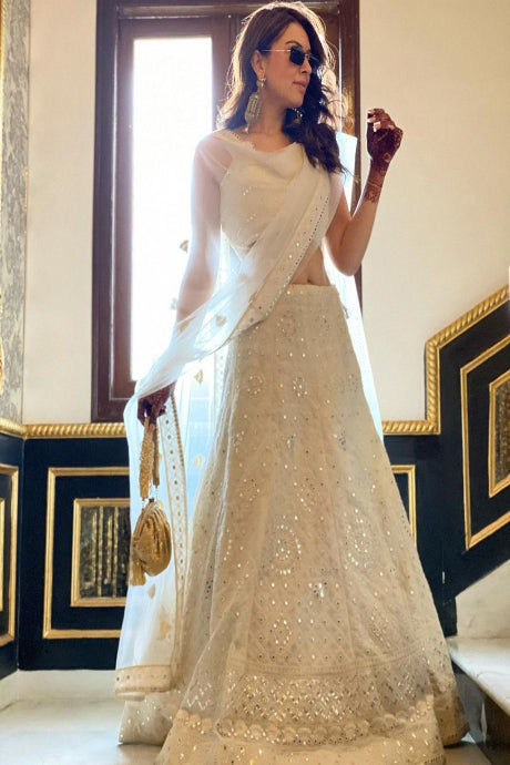 white color Designer Party Wear Jequard Lehenga Design In Low Price