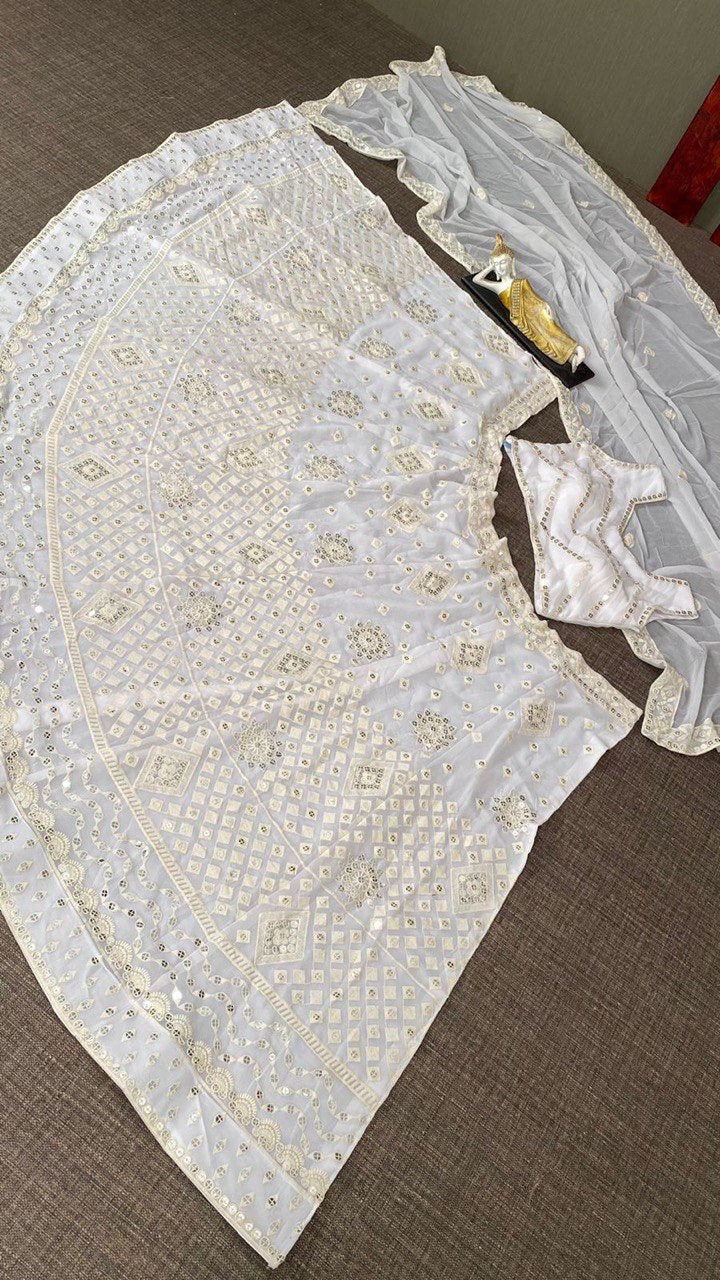 white color Designer Party Wear Jequard Lehenga Design In Low Price