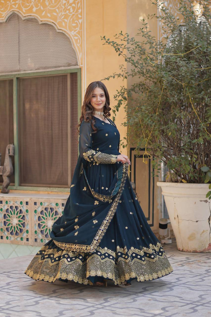 Admiring Jacquard South Silk Gown for girls