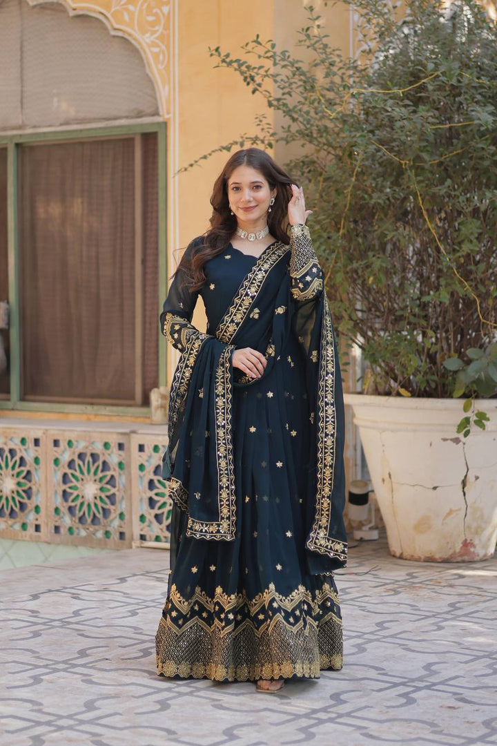 Admiring Jacquard South Silk Gown for girls
