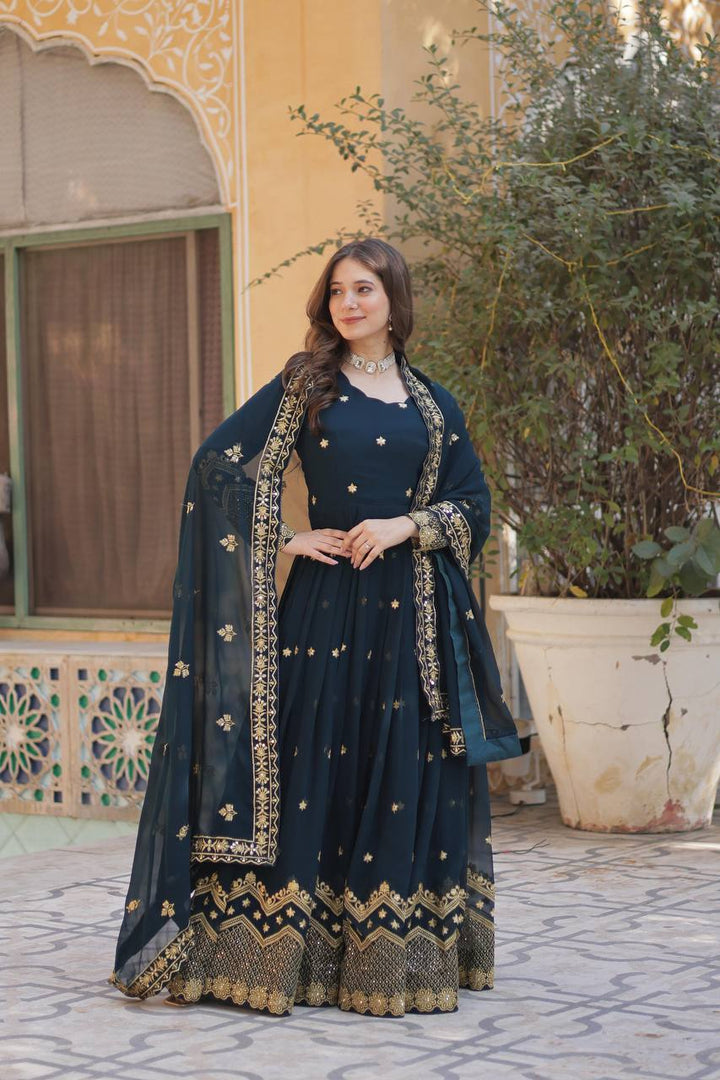 Admiring Jacquard South Silk Gown for girls