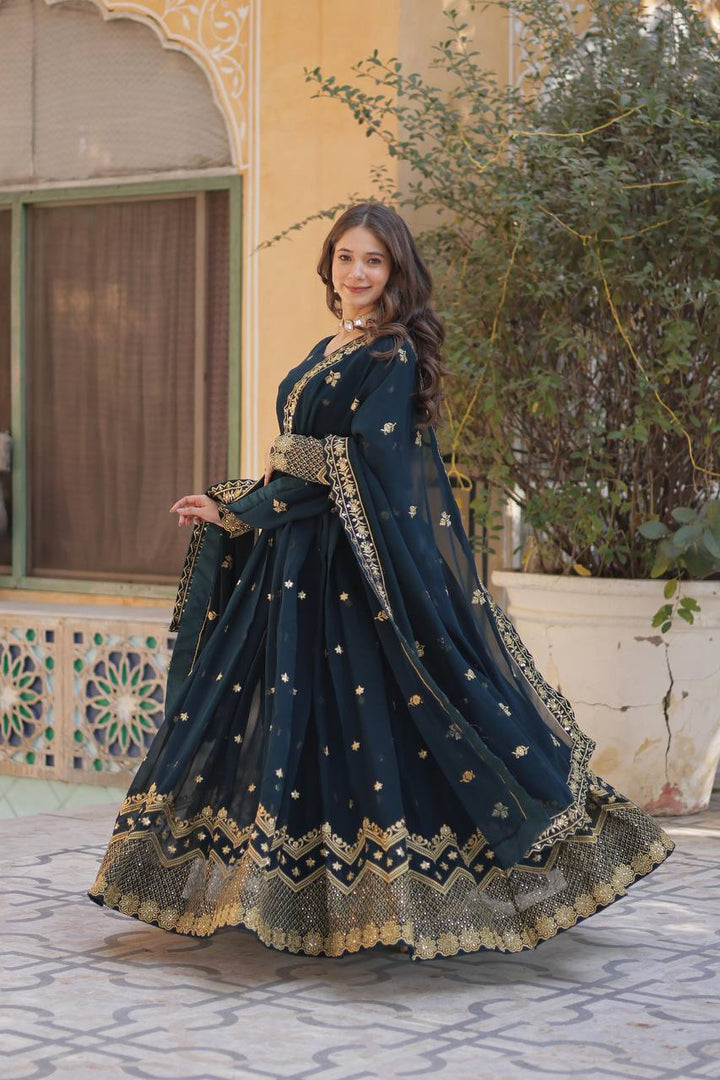 Admiring Jacquard South Silk Gown for girls