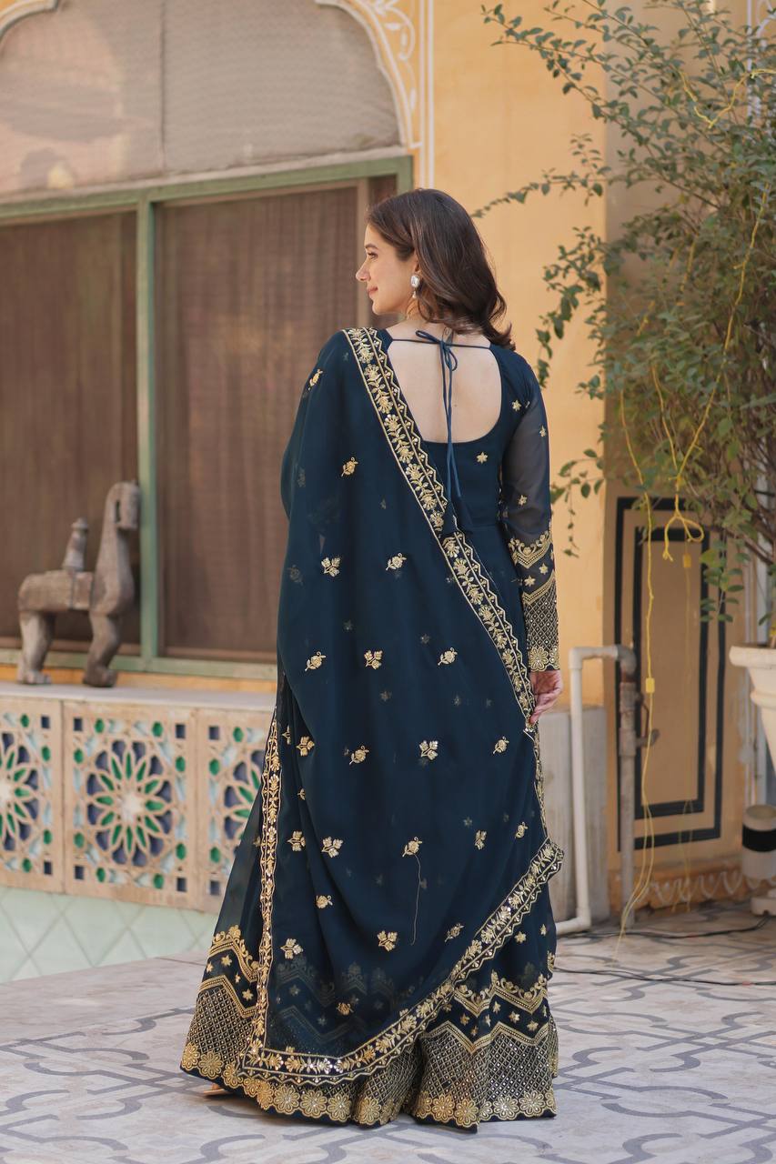 Admiring Jacquard South Silk Gown for girls