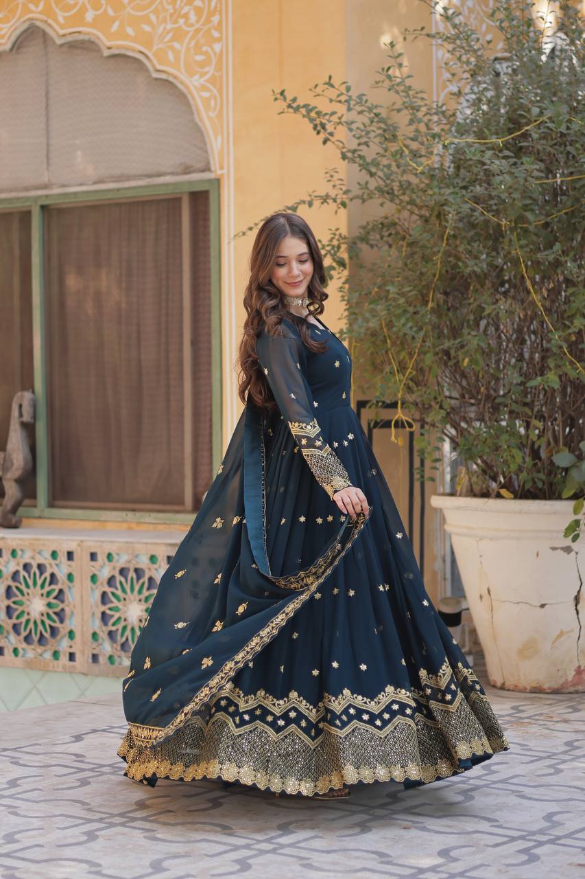 Admiring Jacquard South Silk Gown for girls