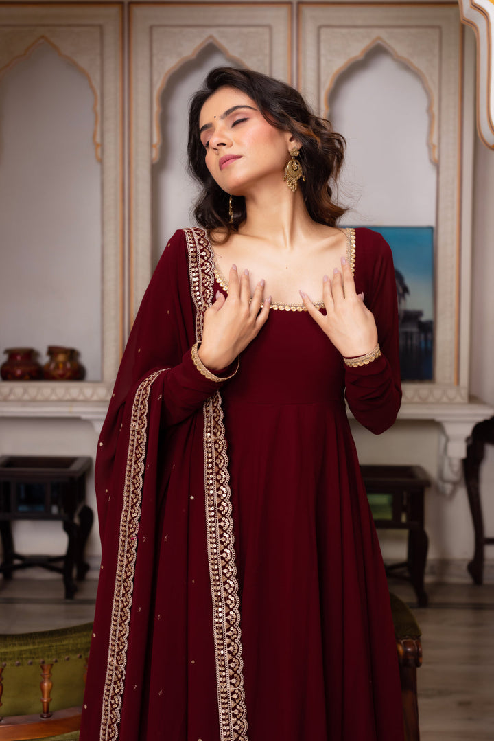 Alluring Embroidery Work Chikankari Gown for girls