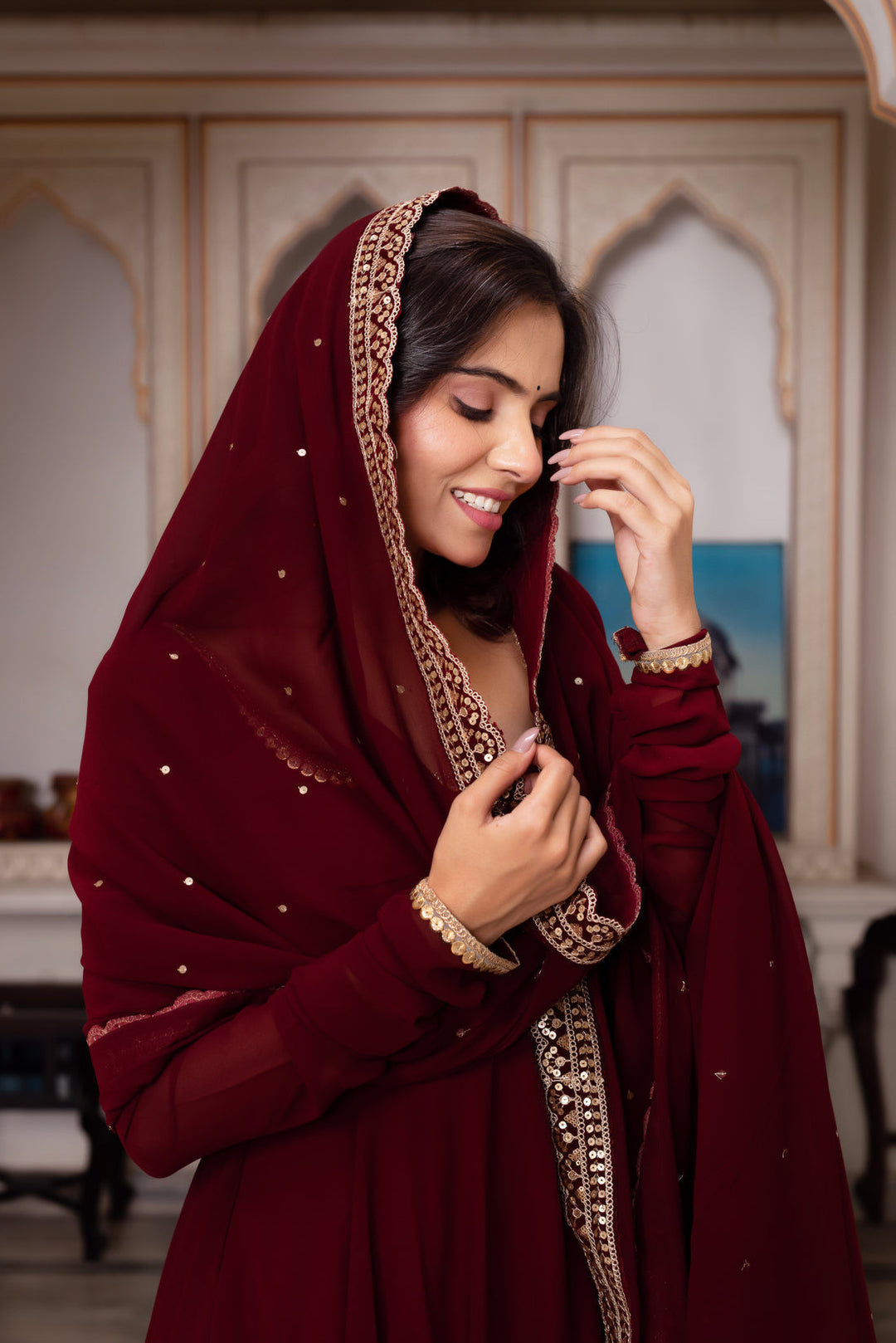 Alluring Embroidery Work Chikankari Gown for girls