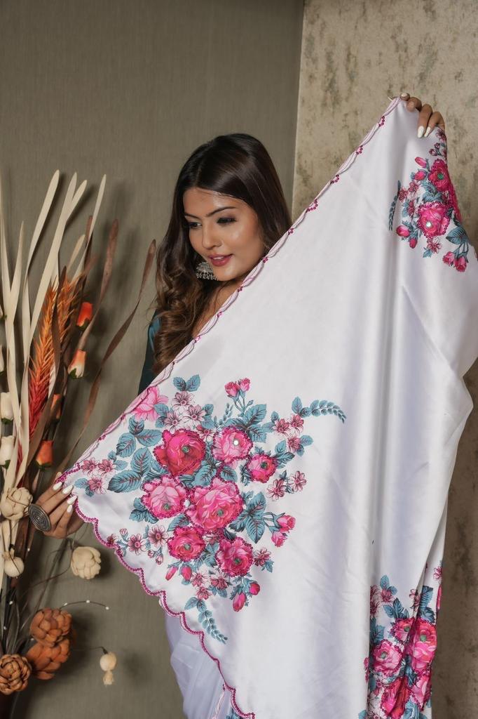 Heavy Designer white Color saree For Women