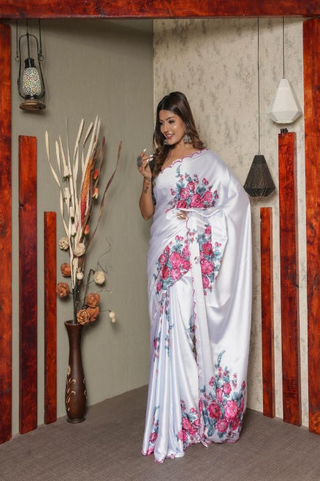 Heavy Designer white Color saree For Women
