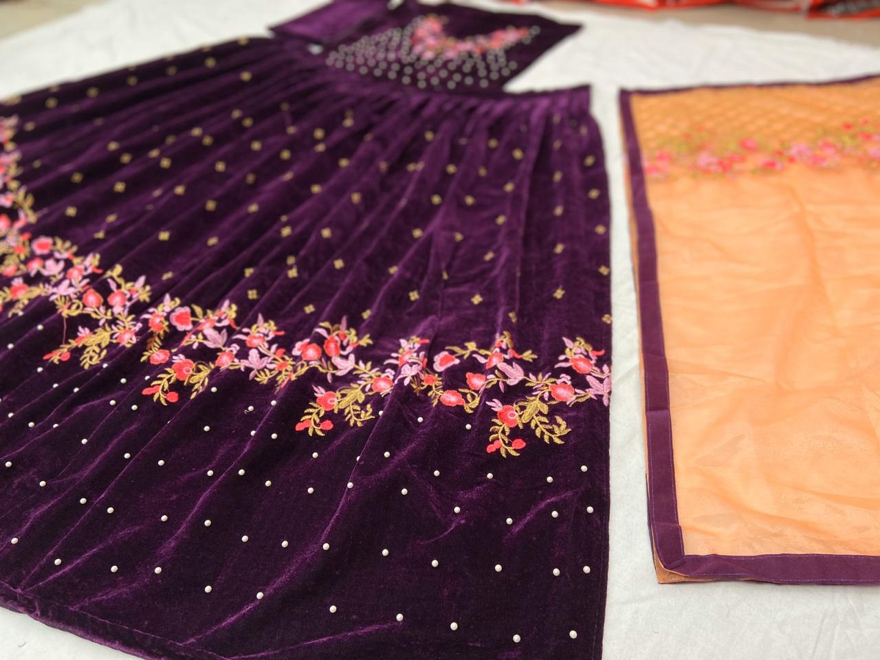 purple color Designer Fancy One Piece Soft Net Lehenga Choli For Women