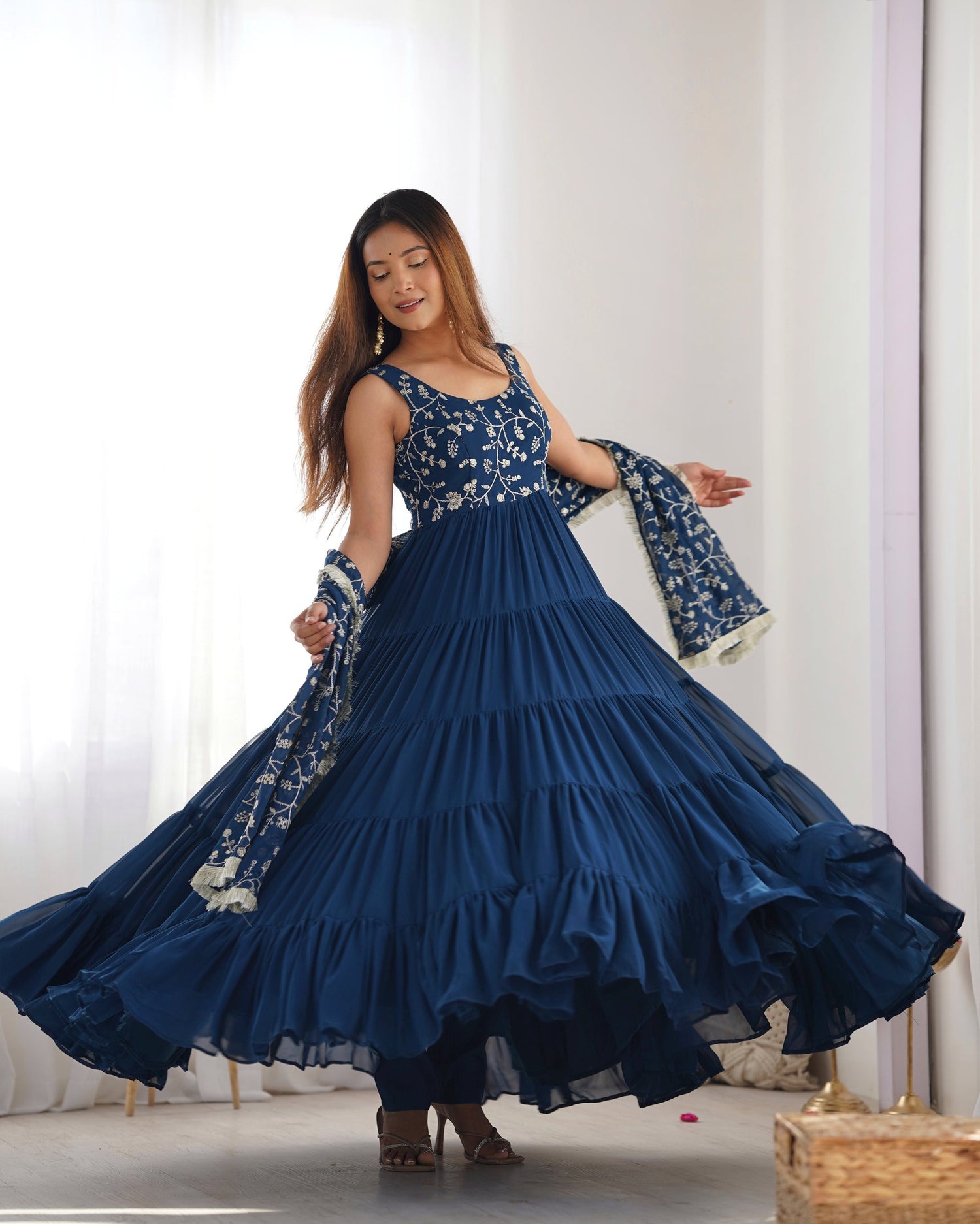 Admirable Embrodirey Work Stylish Party Wear Gown for girls