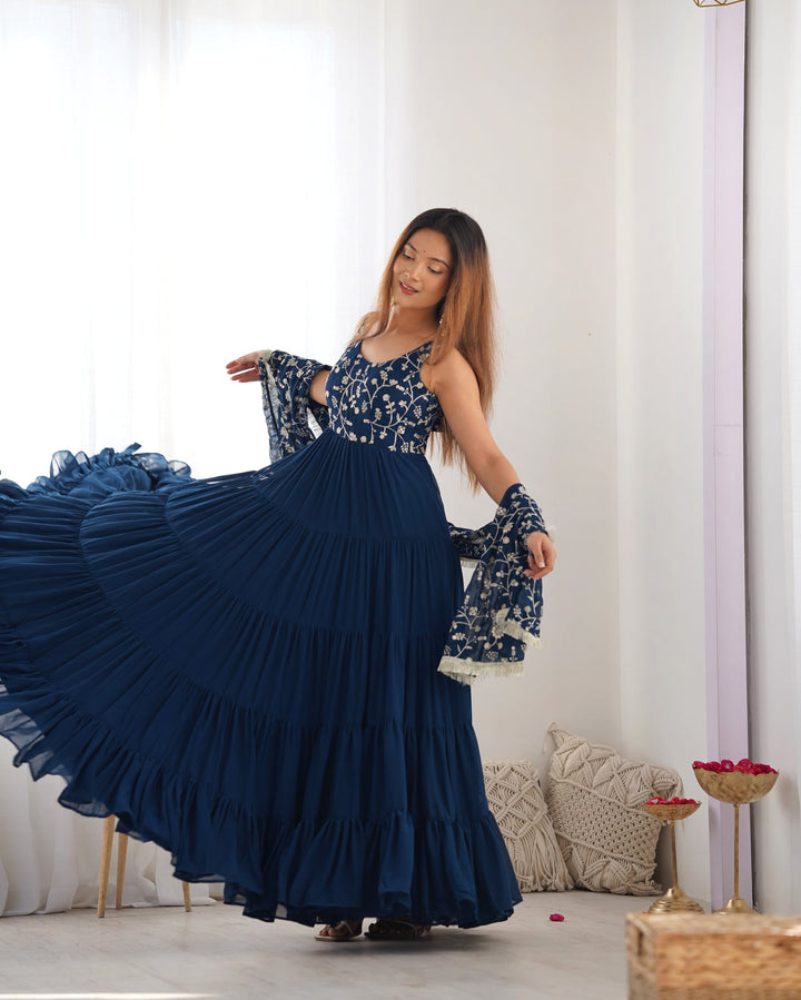 Admirable Embrodirey Work Stylish Party Wear Gown for girls