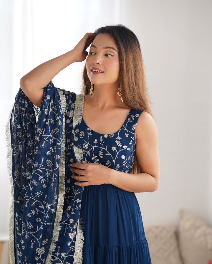 Admirable Embrodirey Work Stylish Party Wear Gown for girls