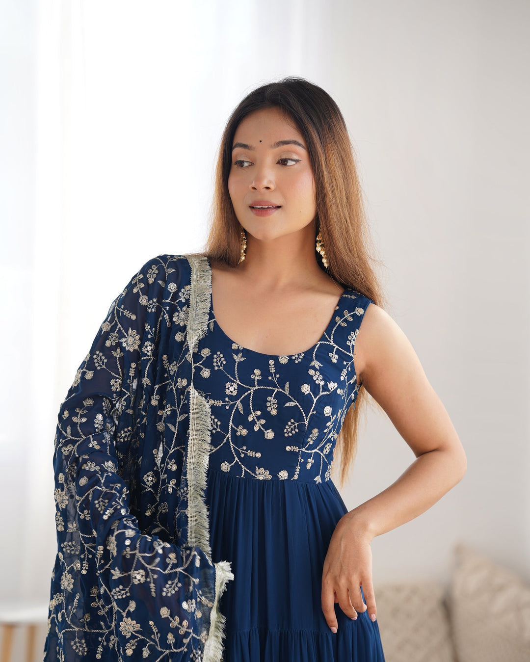 Admirable Embrodirey Work Stylish Party Wear Gown for girls