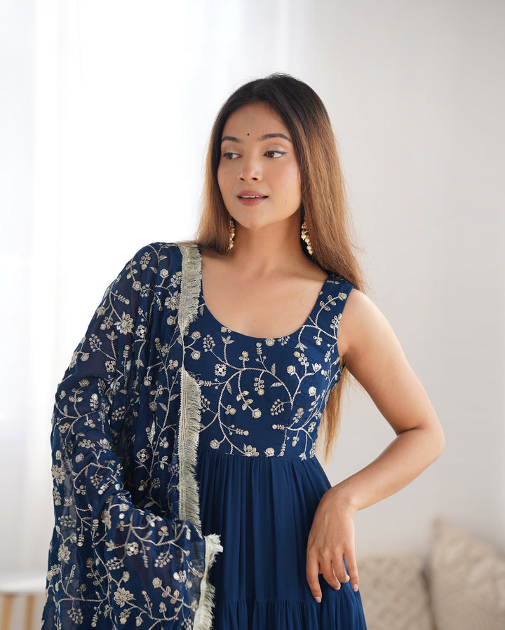 Admirable Embrodirey Work Stylish Party Wear Gown for girls