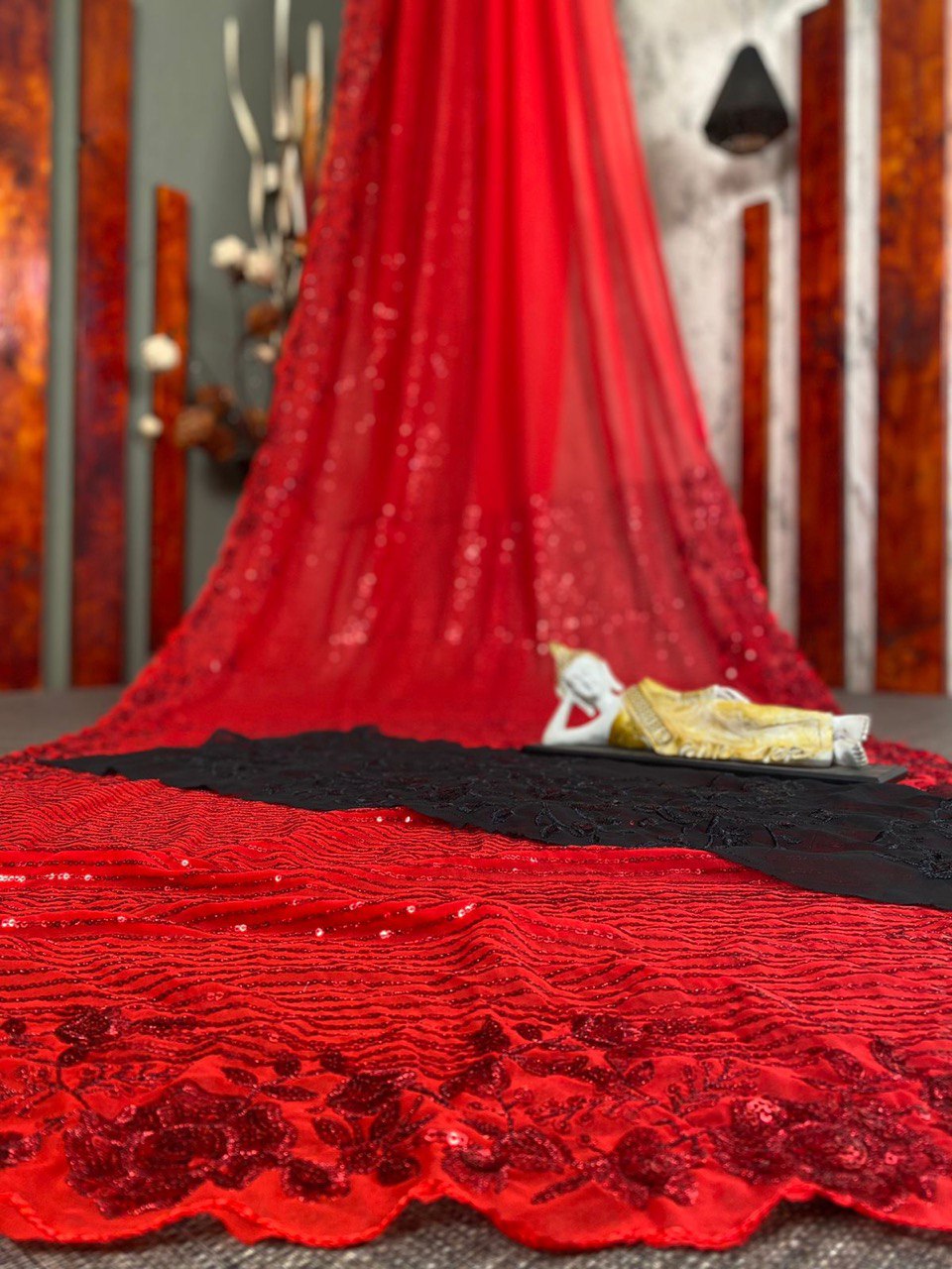 Sabyasachhi red Color Satin Silk With Petticoat saree for women