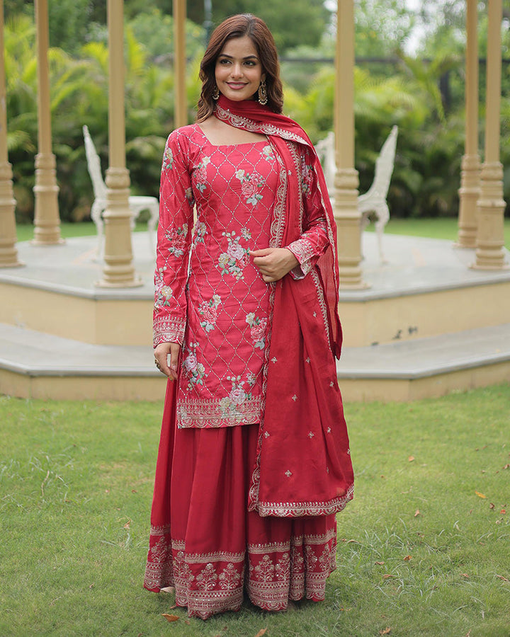 Printed red Color Cotton Linen Saree