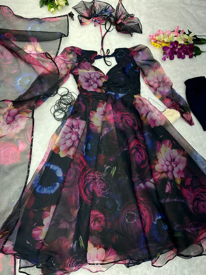 Admirable Designer Heavy Work N Printed Gown for girls